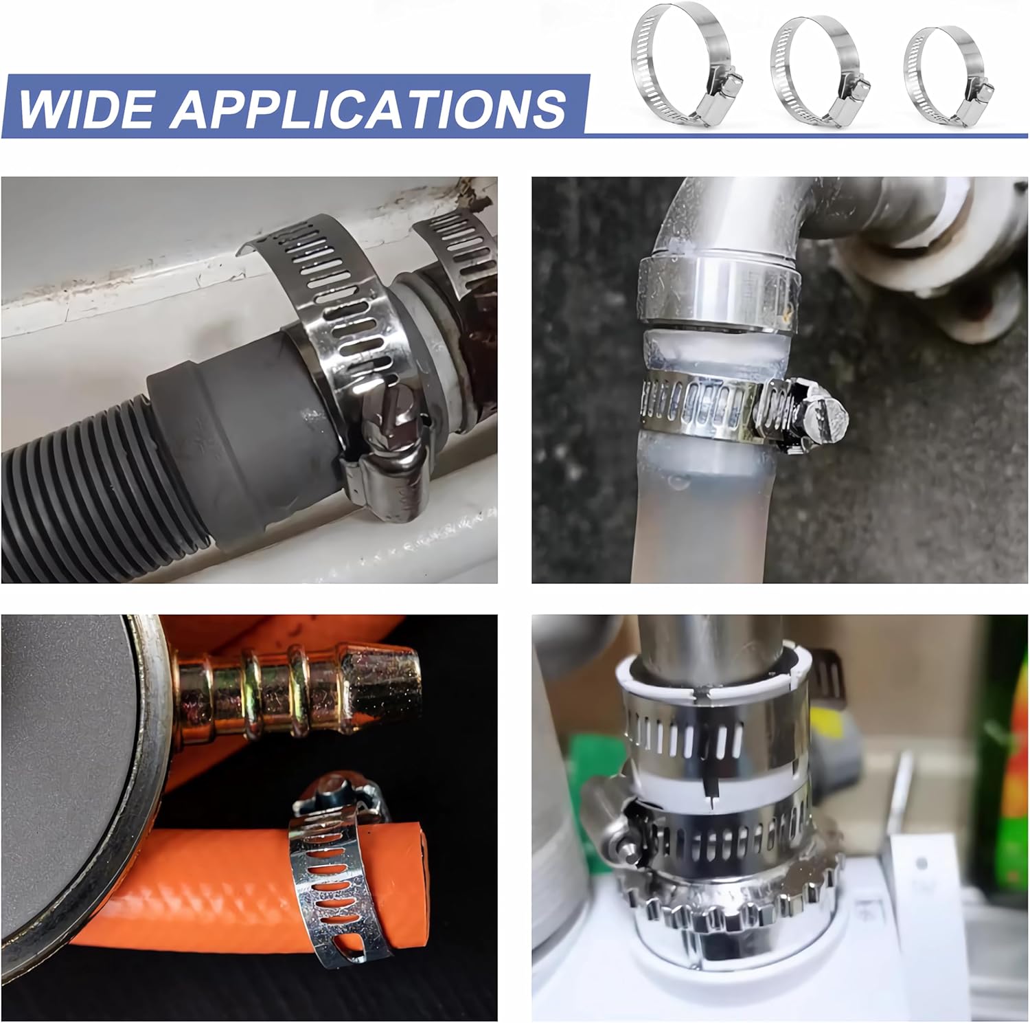 Hose Clamps 185PCS Assortment Kit, 304 Stainless Steel, Radiator Hose Clamps, Multi-size Adjustable Range 1/4-2in(6-51mm) with 2pcs Socket Wrench for 