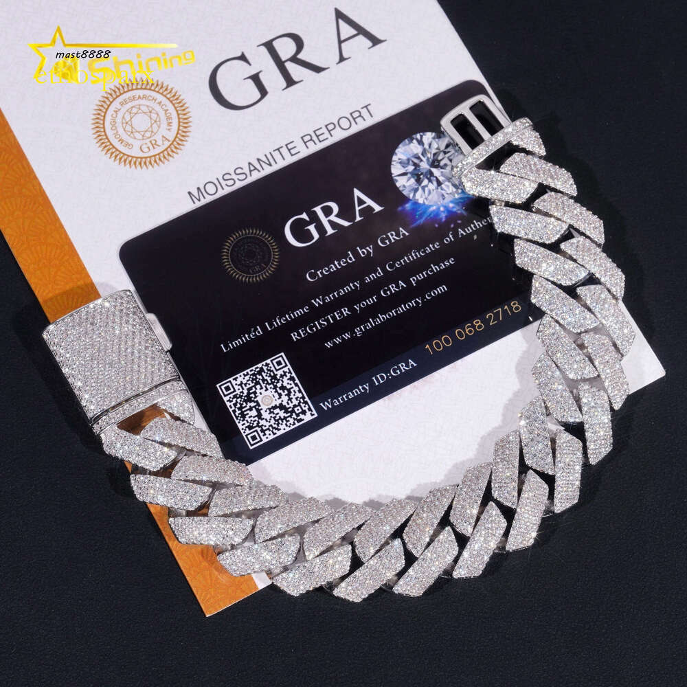Custom Iced Out Hip Hop Moissanite Dia Miami Big 20MM Width Sier Cuban Link Chain Bracelet Gor Men