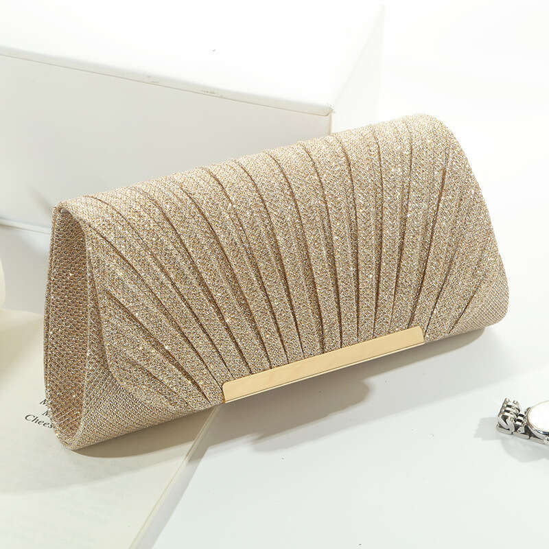 Shiny Pleated Women's Handheld Evening Clutch Bag with Detachable Shoulder Strap