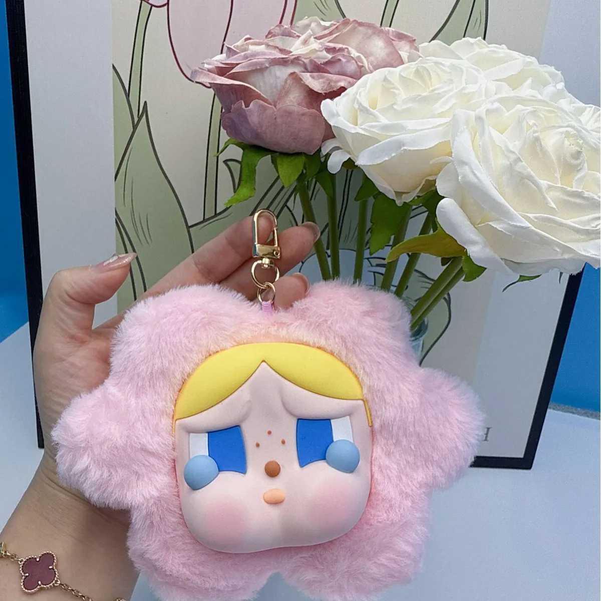New Crybaby plush keychain kawaii pink coin purse earphone bag cell phone bag charm couple book bag car key V250701