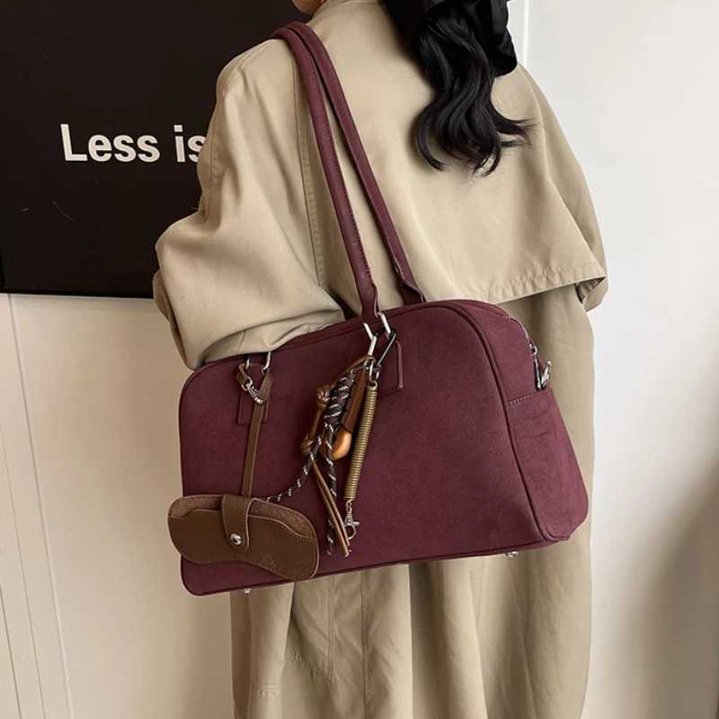 Big Size Wen Bowling Bags Suede Pure Color Large Capacity Shoulder Crossbody Bag With Lg Strap 2025 Luxury Designer Handbags Y250701