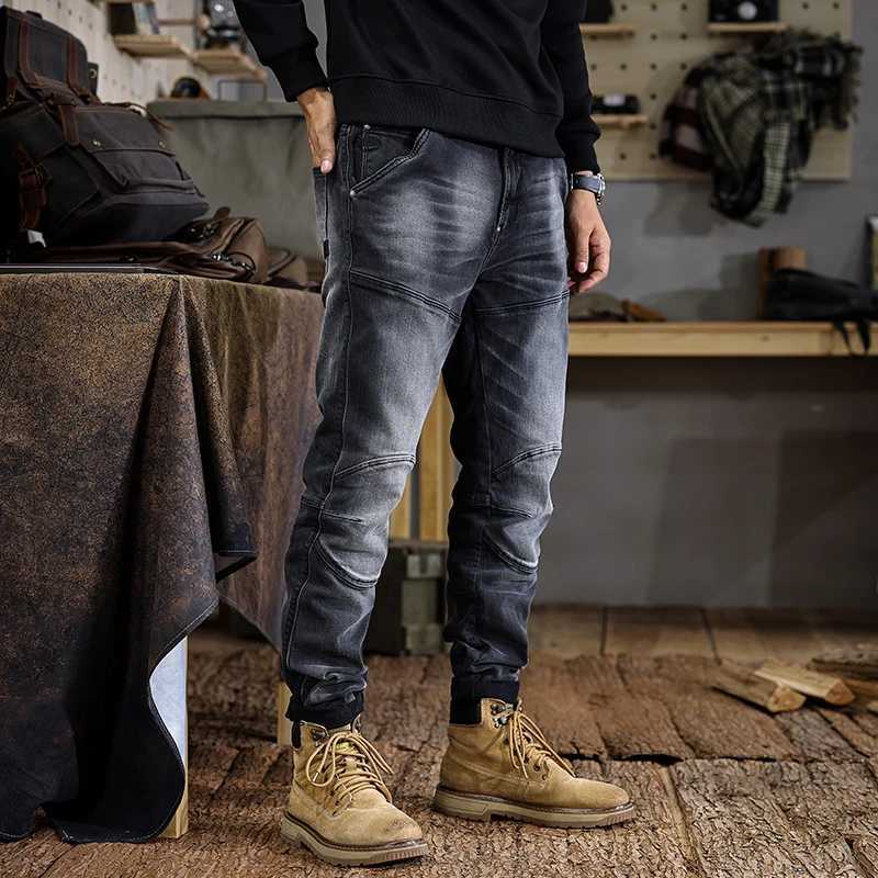 JXNS5 High-grade new American vintage washed jeans for men with old heavyweight design sense splicing Slim small leg trousers W250701 W250701