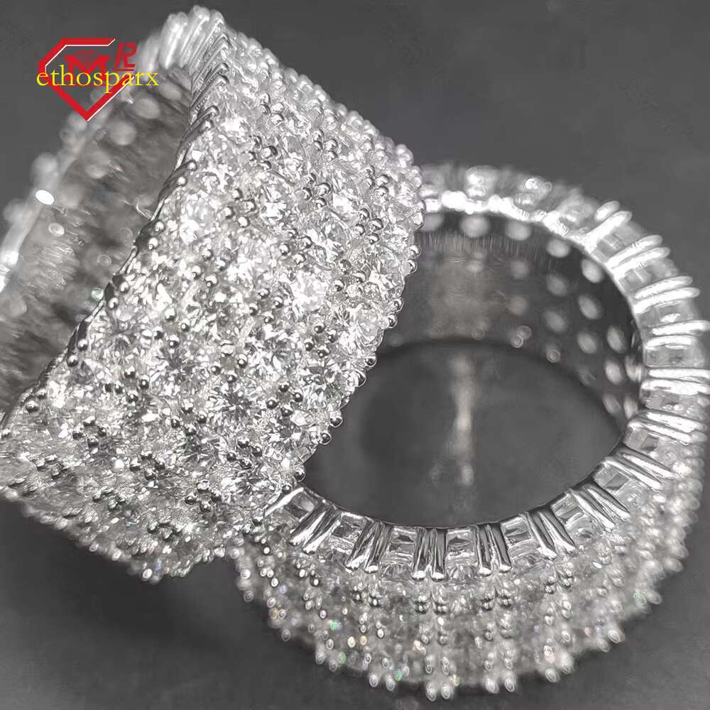 Hiphop 4-Row Paving Set Eternal Pure Silver Vvs Silica Ring