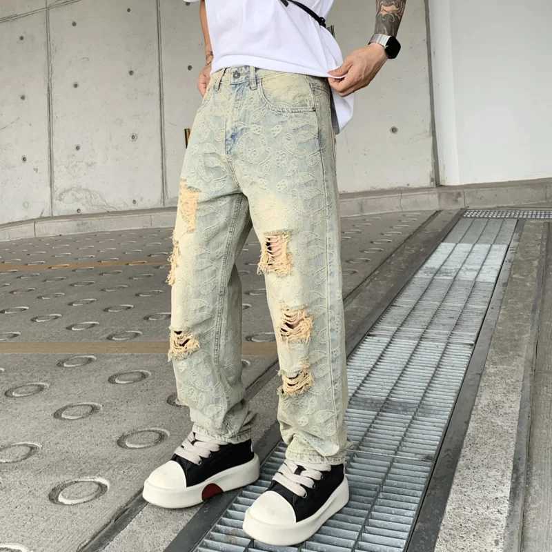 New Trendy Loose Straight Blue Washed Jeans W250701 W250701