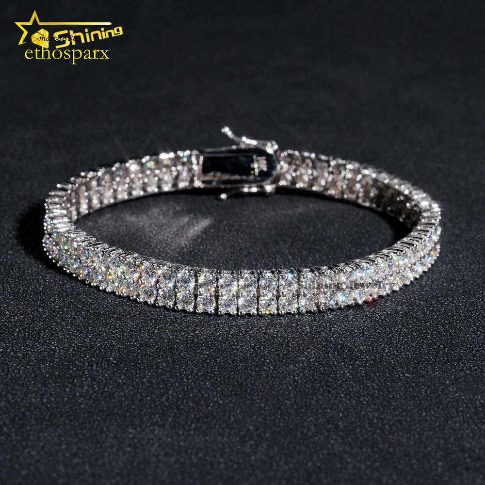 New Design Two Rows 14k Gold Plated Bracelet Sterling Sier Vvs Moissanite Hip Hop Jewelry Lab Dia Tennis Chain