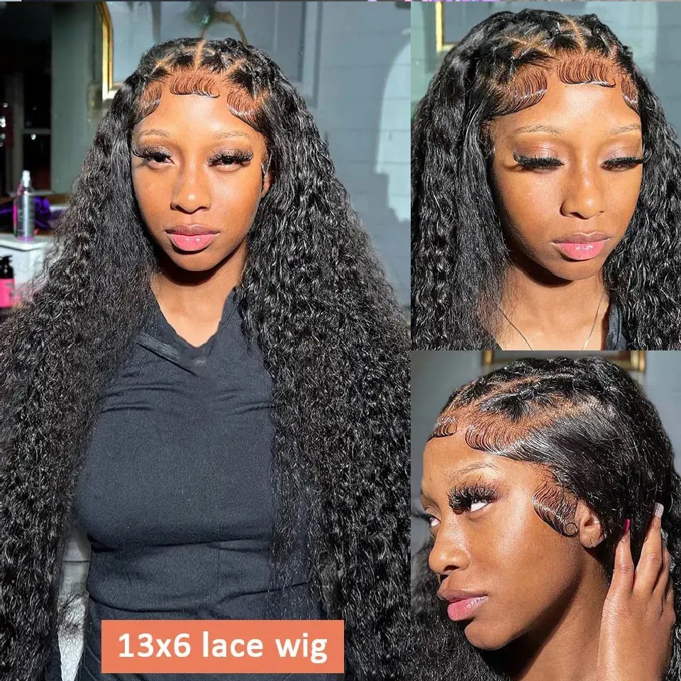 34 Inch Deep Wave Lace Frontal Wig 13x4 360 Hd Curly Human Hair Lace Front Wigs For Women Water Wave Pre Plucked Lace Wigs Synthetic Wig