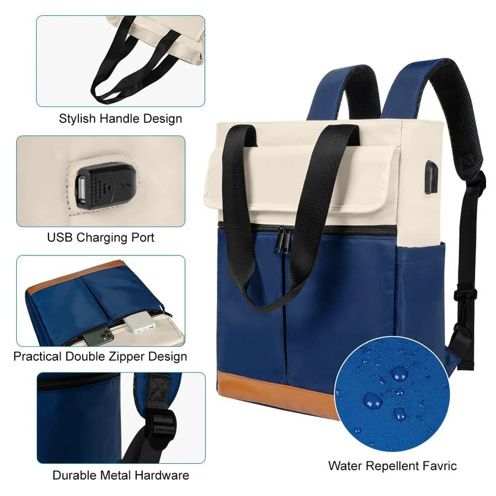 Womens Convertible Daypack Laptop Backpack Computer Work with USB Charging Port Convenient for daily travel 250627