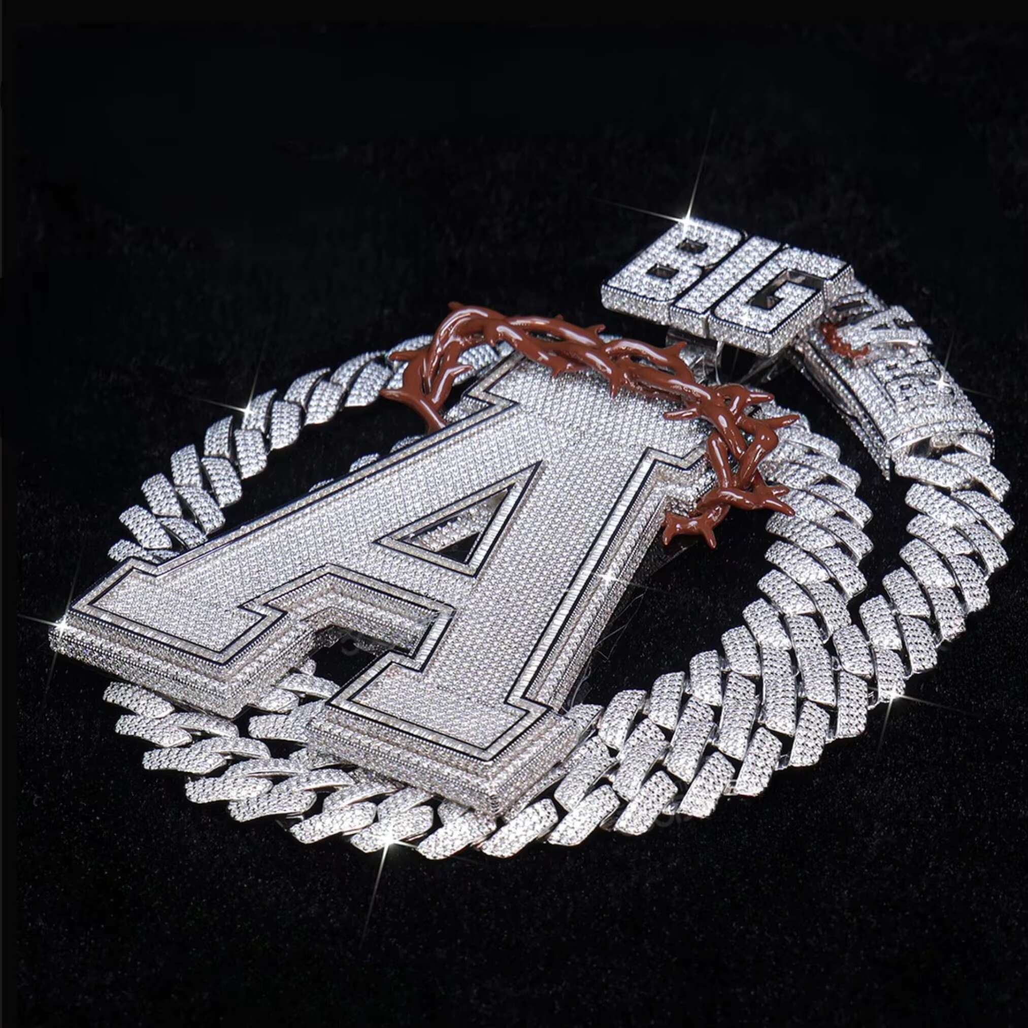 Custom Designed Letter a BIG Pendant 925 Sterling Silver Moissanite Diamond Hip Hop Cuban Link Chain for Men and Women Jewelry