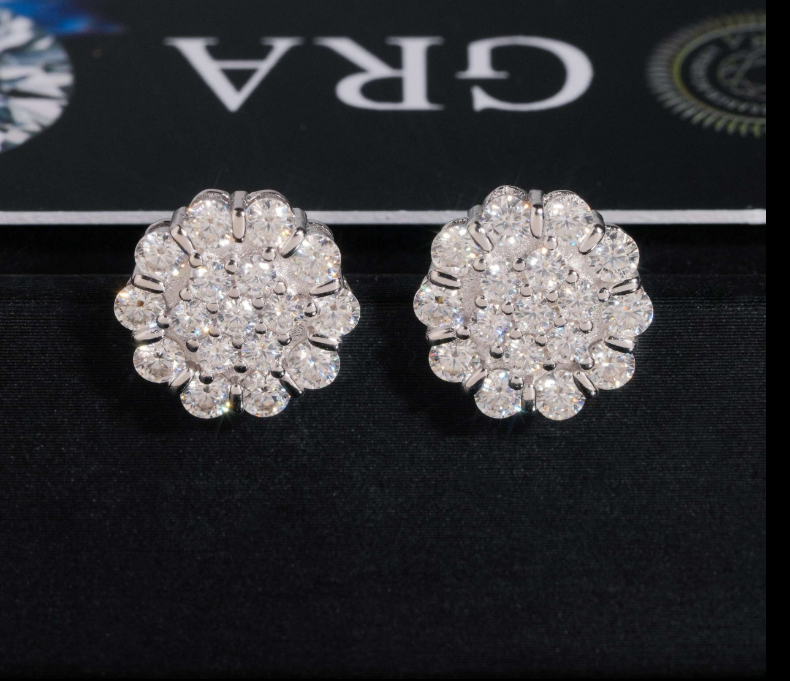 Fashion Jewelry Iced Out Diamond Hip Hop S925 Sterling Silver Men Moissanite Stud Earring