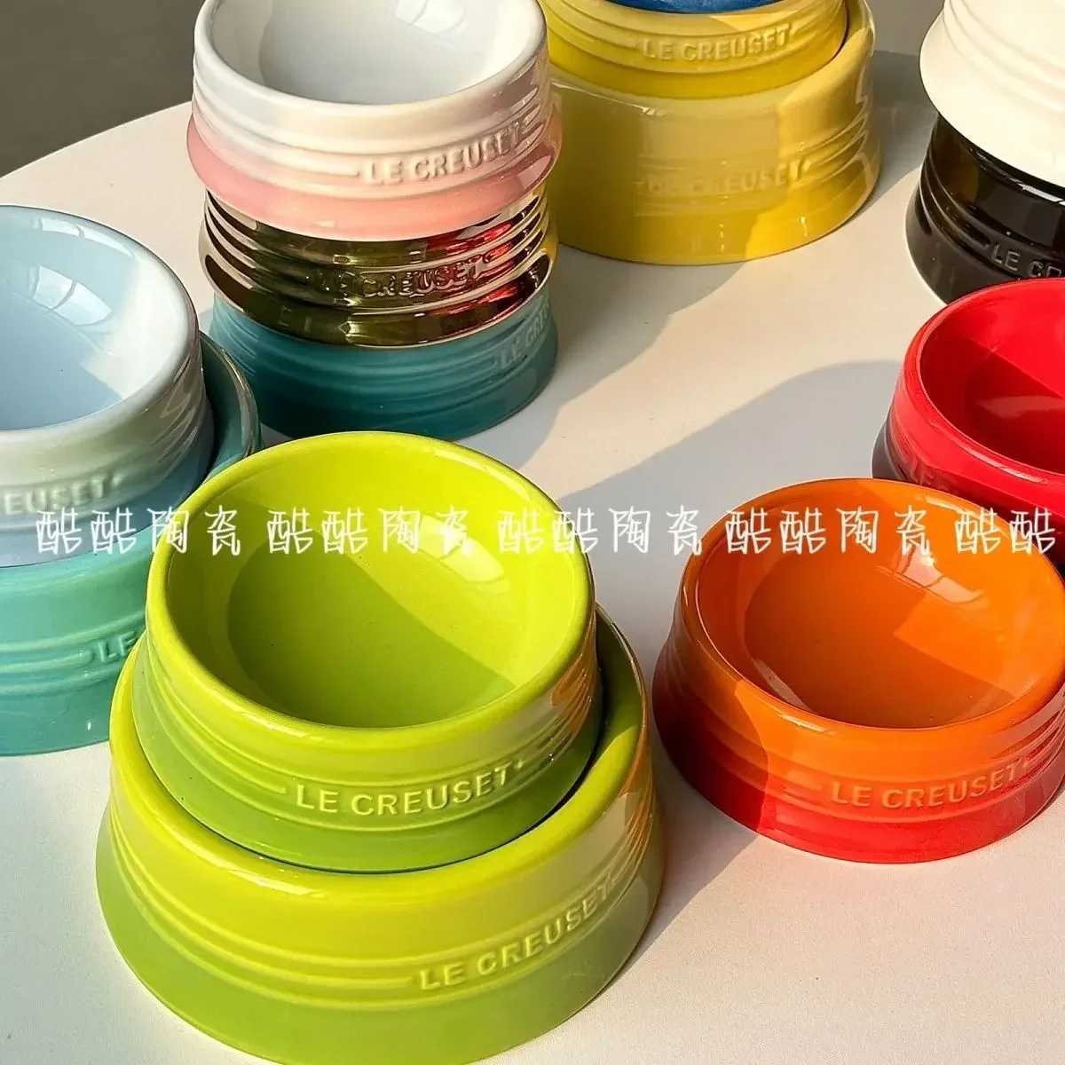 Cool Colored Short Footed Cat Snack Bowl Anti Spill Pet Bowl Neck Protection Dog Water Bowl Cat Supplies Y250630