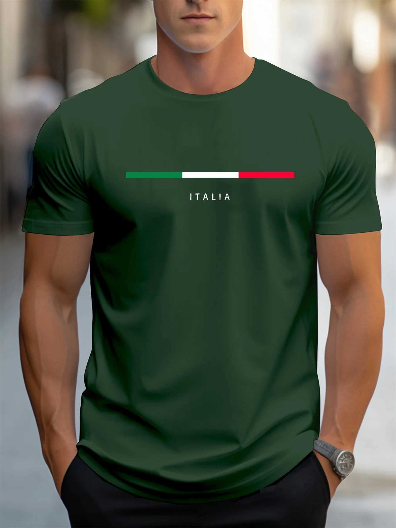 Mens Summer 100% Cotton Fashionable Casual Loose Plus Size ITALIA Pattern Printed Sports Round Neck Short Sleeve T-shirt Top z250701PA47