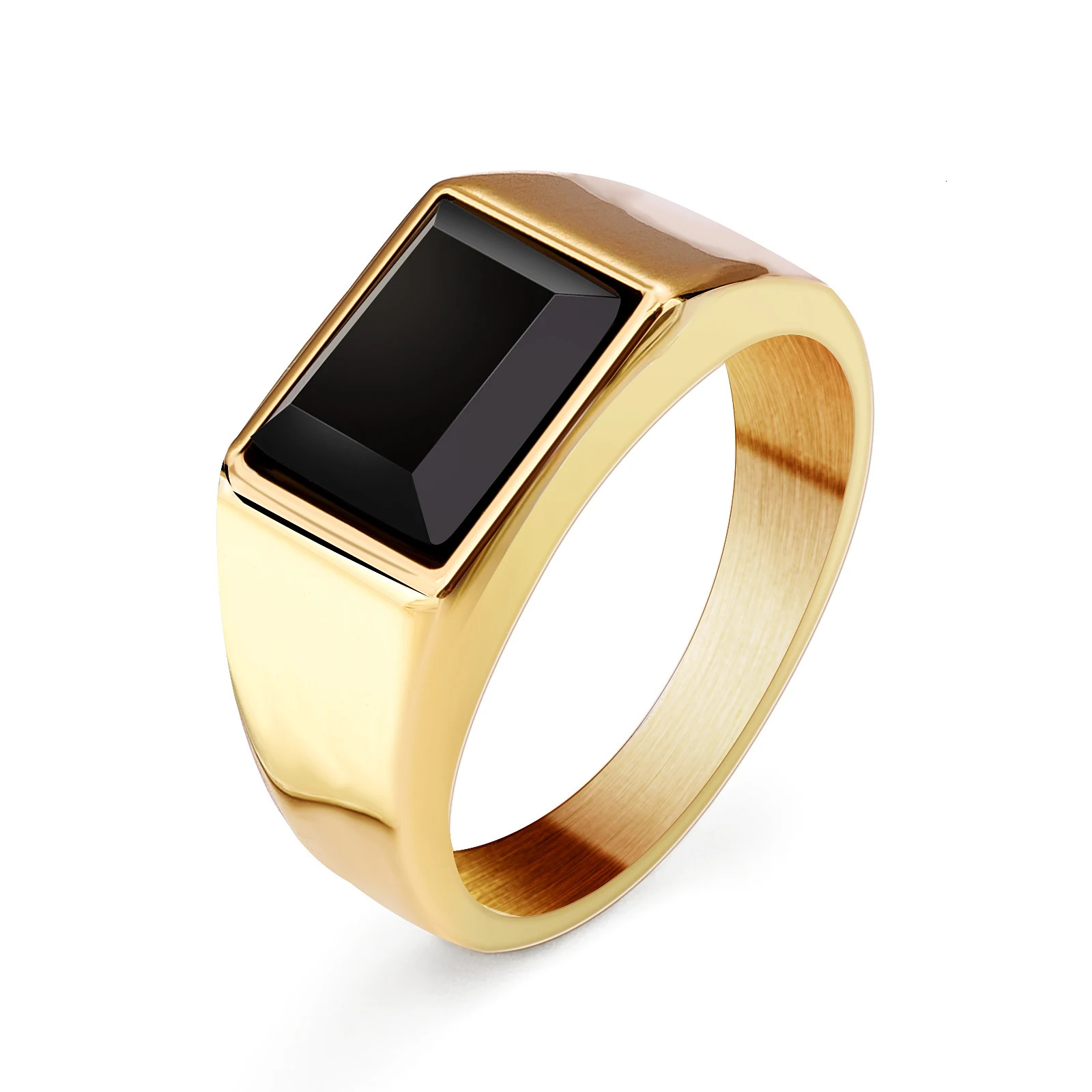 Stylish MenS Square Ring Gold Silvery Color Stainless Steel Black Stone Geometry Rings Male Accessory Party Gift 250701