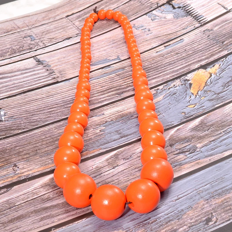 UDDEIN Bohemian Orange Big Round Long Wood Necklace Pendent Handmade Chain Link Necklace For Women Bib Beads Party Jewelry 250630