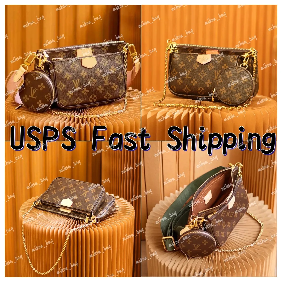 Designer Bag Classic Old Flower Brown Five In One Shoulder Bag Seven Color Shoulder Strap Clutch Women's Messenger Bag Wallet Luxury Fashion bag purse