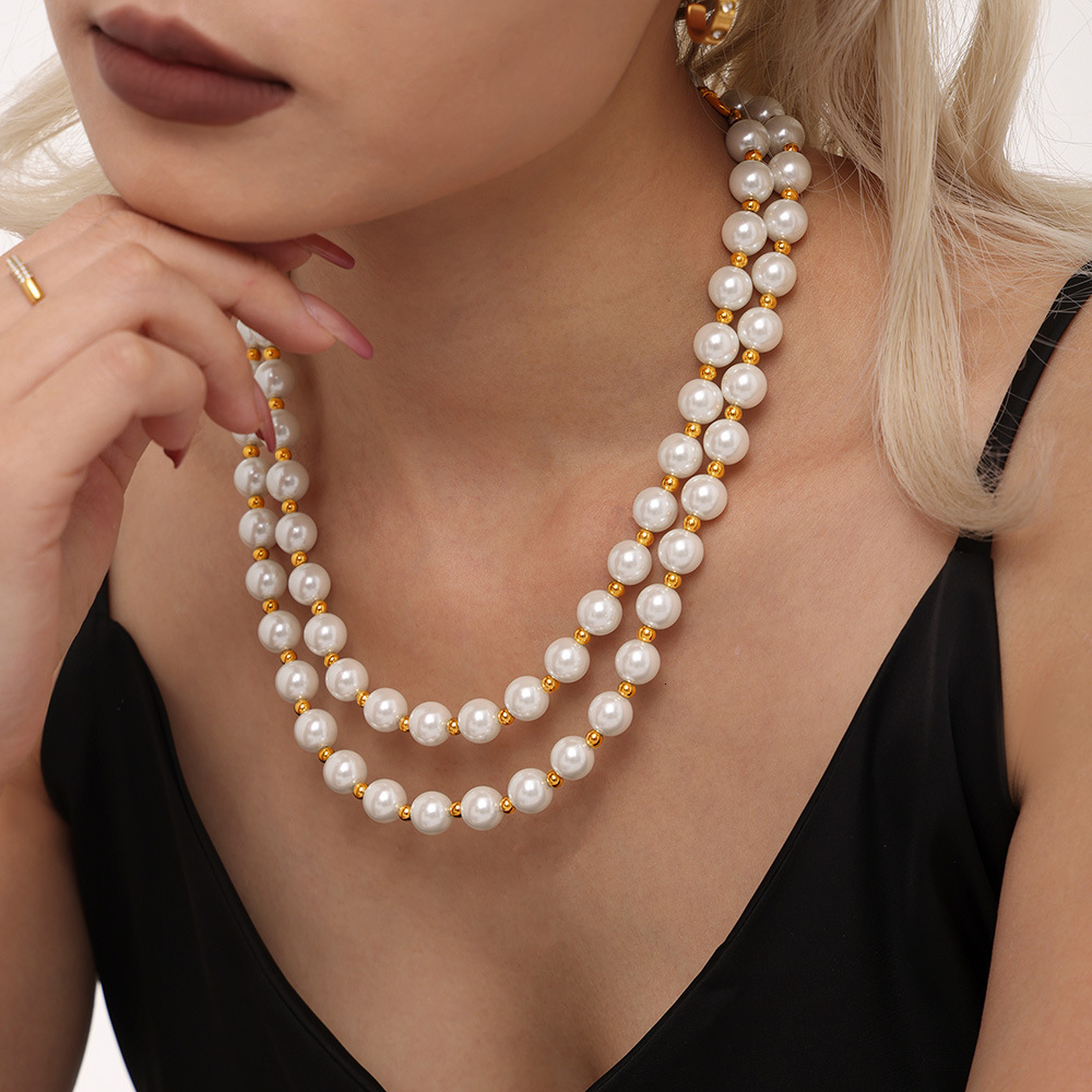 2025 new designer women s exudes an elegant charm it features a 12mm large pearl womens necklace with gold beads and rice grain splicing collarbone ch