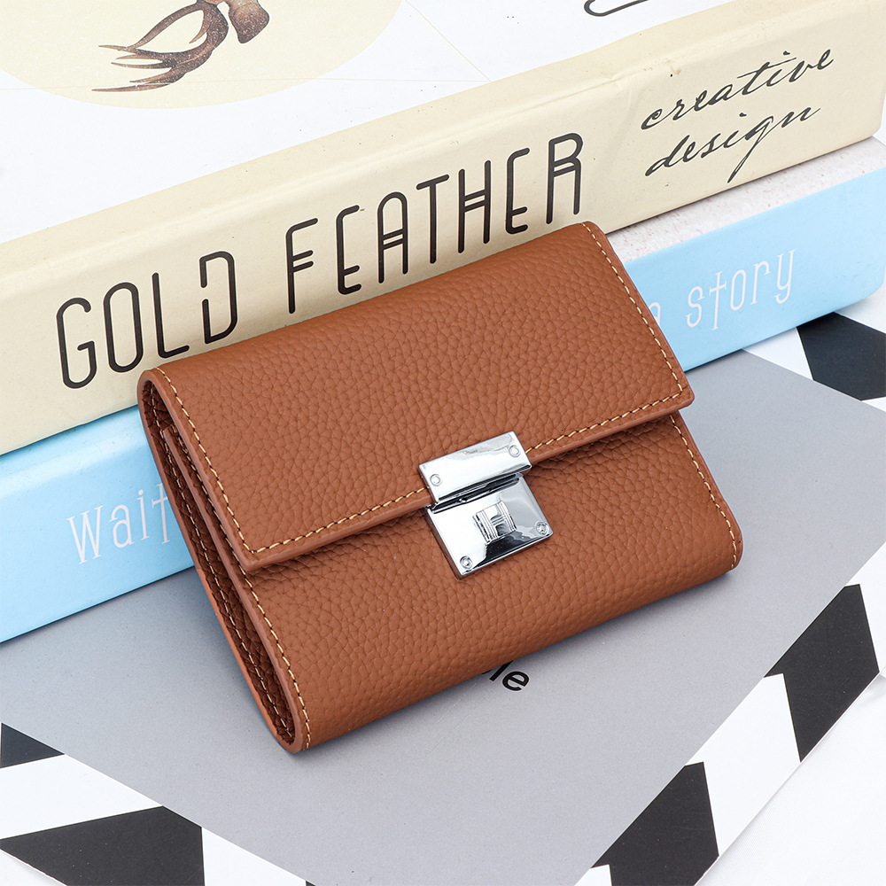 Genuine Top Layer Luxury Wallet Cowhide Short Wallet for Women New Fashion Hardware Designer Wallet off Multi-Functional Genuine Leather Short Wallet