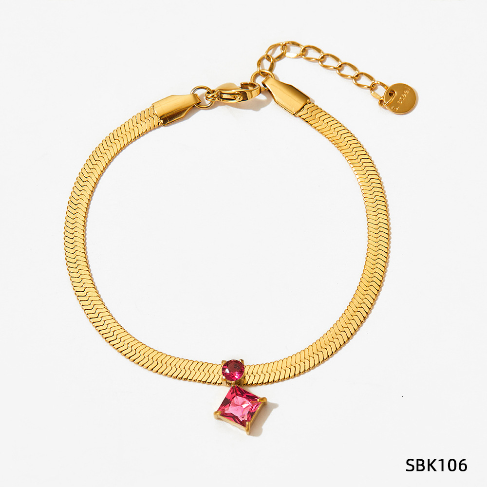 European and American Blogger Single Diamond Rhombus Zircon Stainless Steel Clavicle Chain Women Color-Retaining Flat Snake Bone Bracelet Jewelry Fact