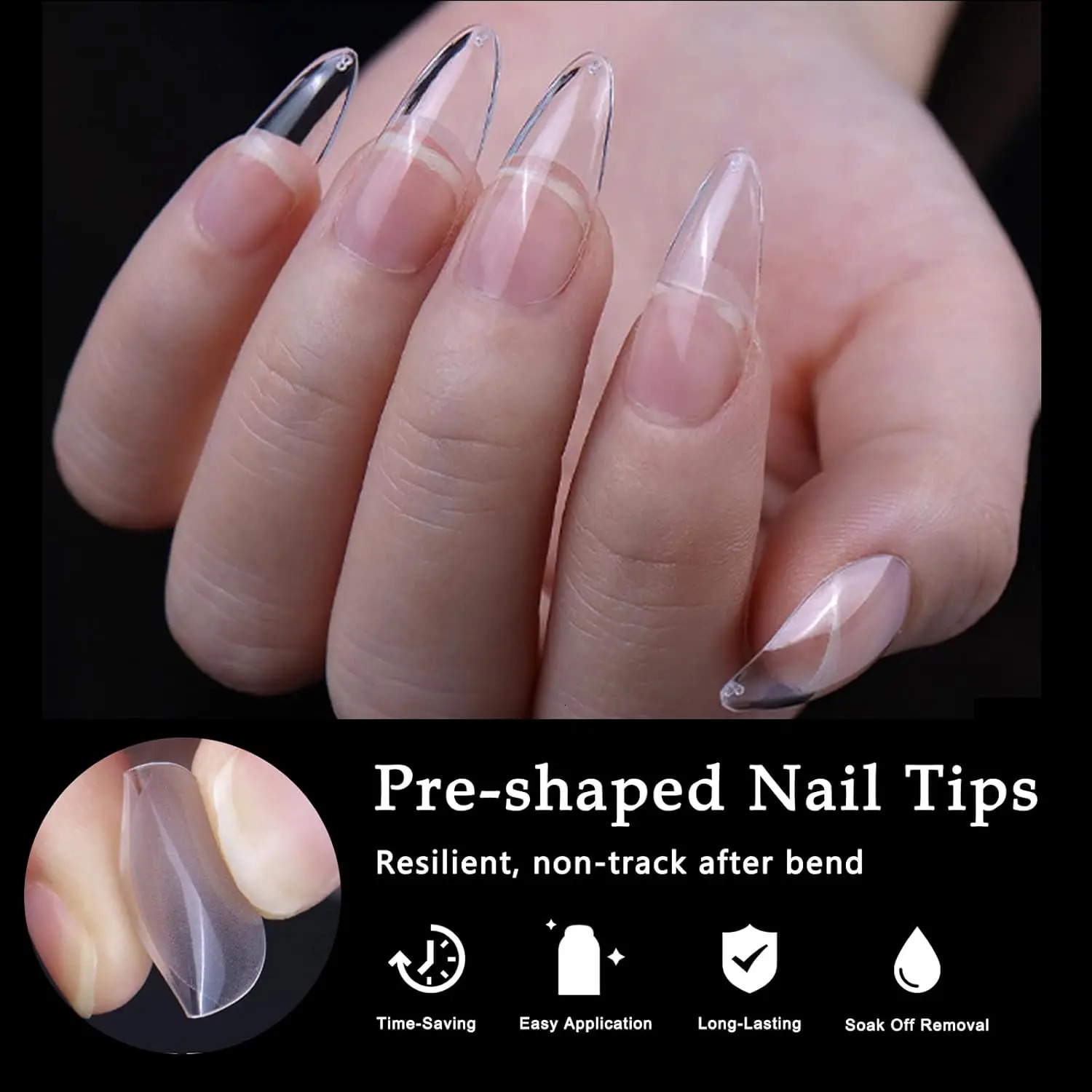 Medium 600pcs Almond Nail Tips Almond X Gel Nail Tips Clear Fake Nails Full Cover Acrylic Nails Tips for Extension Nail 250701