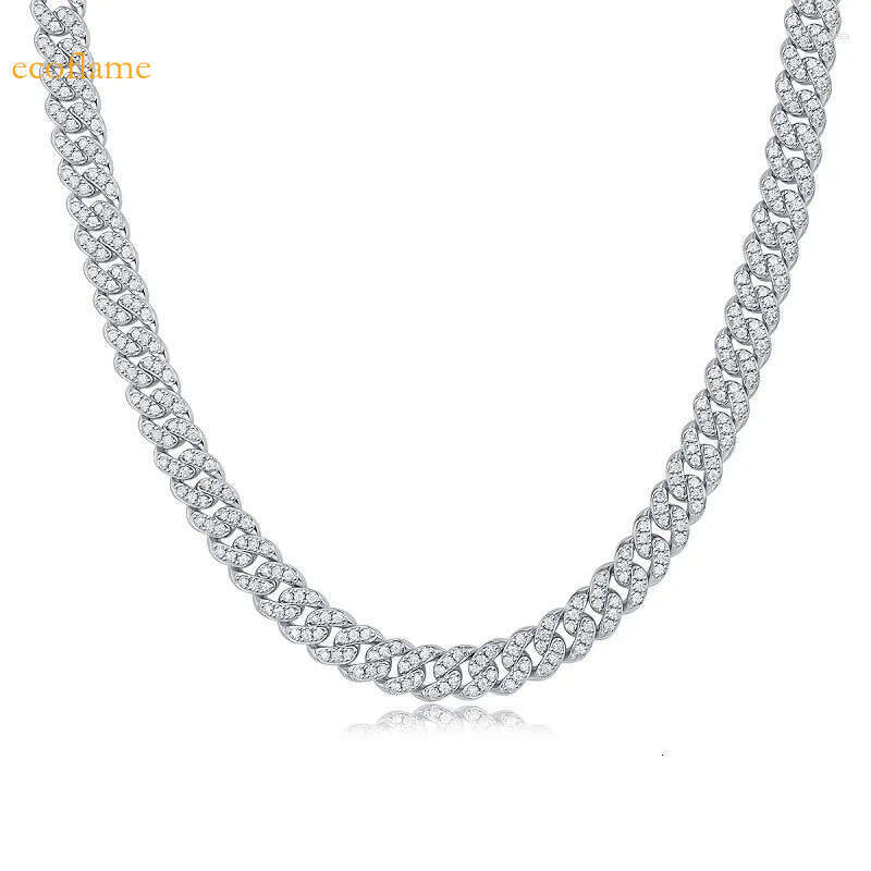 Chains 8mm Moissanite Cuban Link Chain Necklace Sterling Sier Goldplating Inlaid Gem For Men And Women Wedding Mossanite