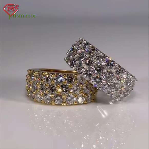 Hiphop Moissanite fully chilled, silver gold plated, thick men's ring, wedding ring