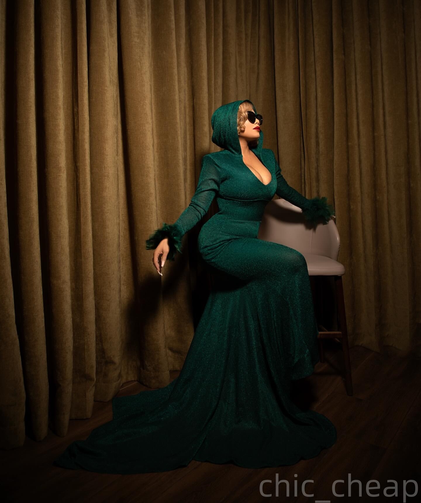 Mermaid Dark Green Prom Dresses 2025 Feather Sequined Full Sleeves Evening Formal Party Second Birthday Engagement Gowns Plus Size Dress For Special O