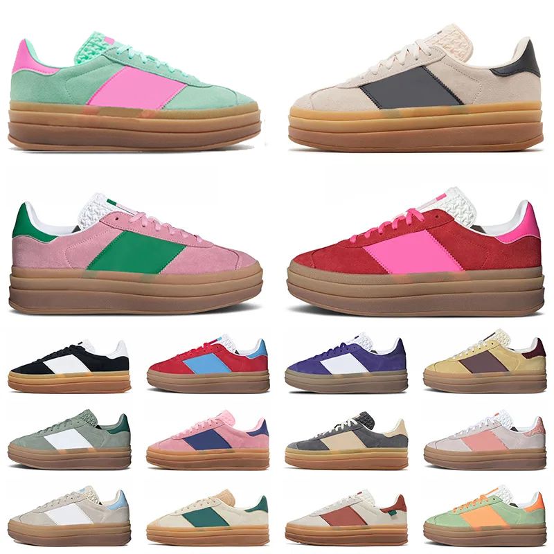 Womens Platform Bold Designer Casual Shoes Cream Collegiate Green Suede Leather Pink Glow Gum White Black Red Blue Yellow Flat Trainers Plate-forme Sneakers With Box