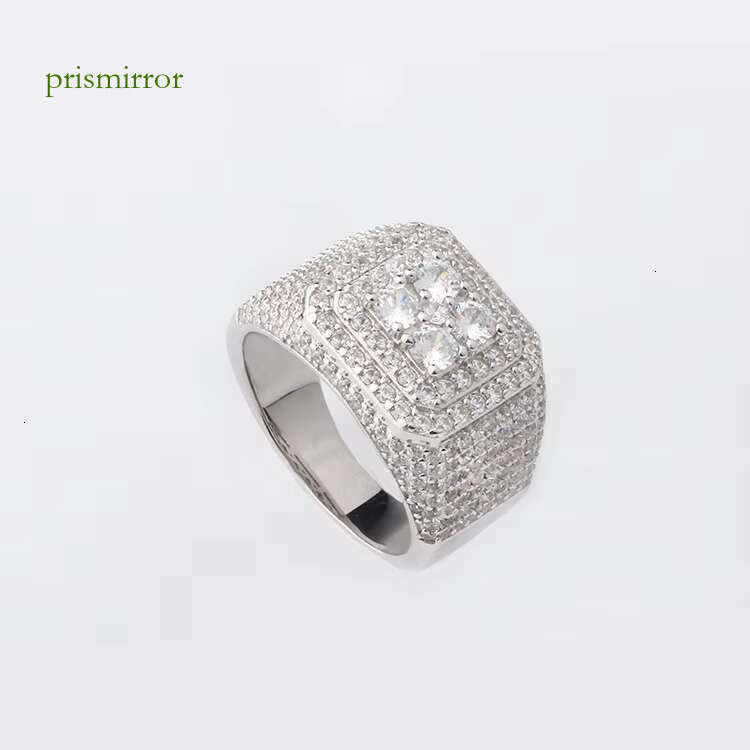 Lucky Hiphop Men's and Women's Boutique Jewelry Pure Silver Iced Square VVS Sandstone Ring with GRA Certificate