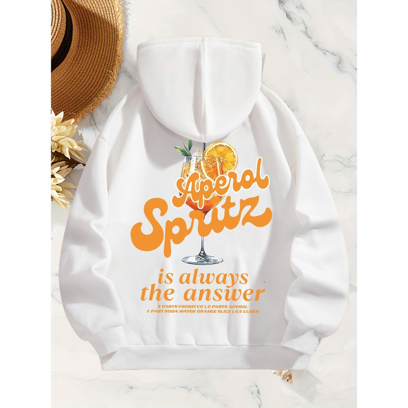 Women's White Hoodie with Aperol Spritz Graphic - Casual Drink - Inspired Sweatshirt