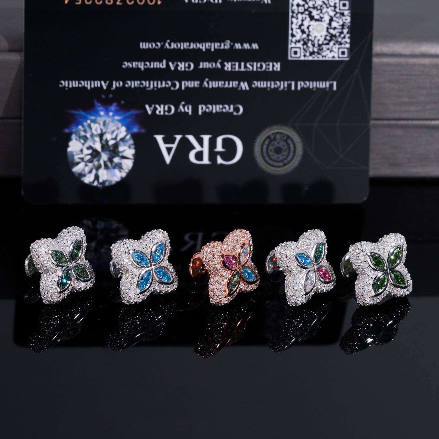 New Arrivals Flower Design Jewelry 925 Sterling Silver Colorful Moissanite Diamond Stud Earring Hip Hop Iced Out Earring 15mm Wide