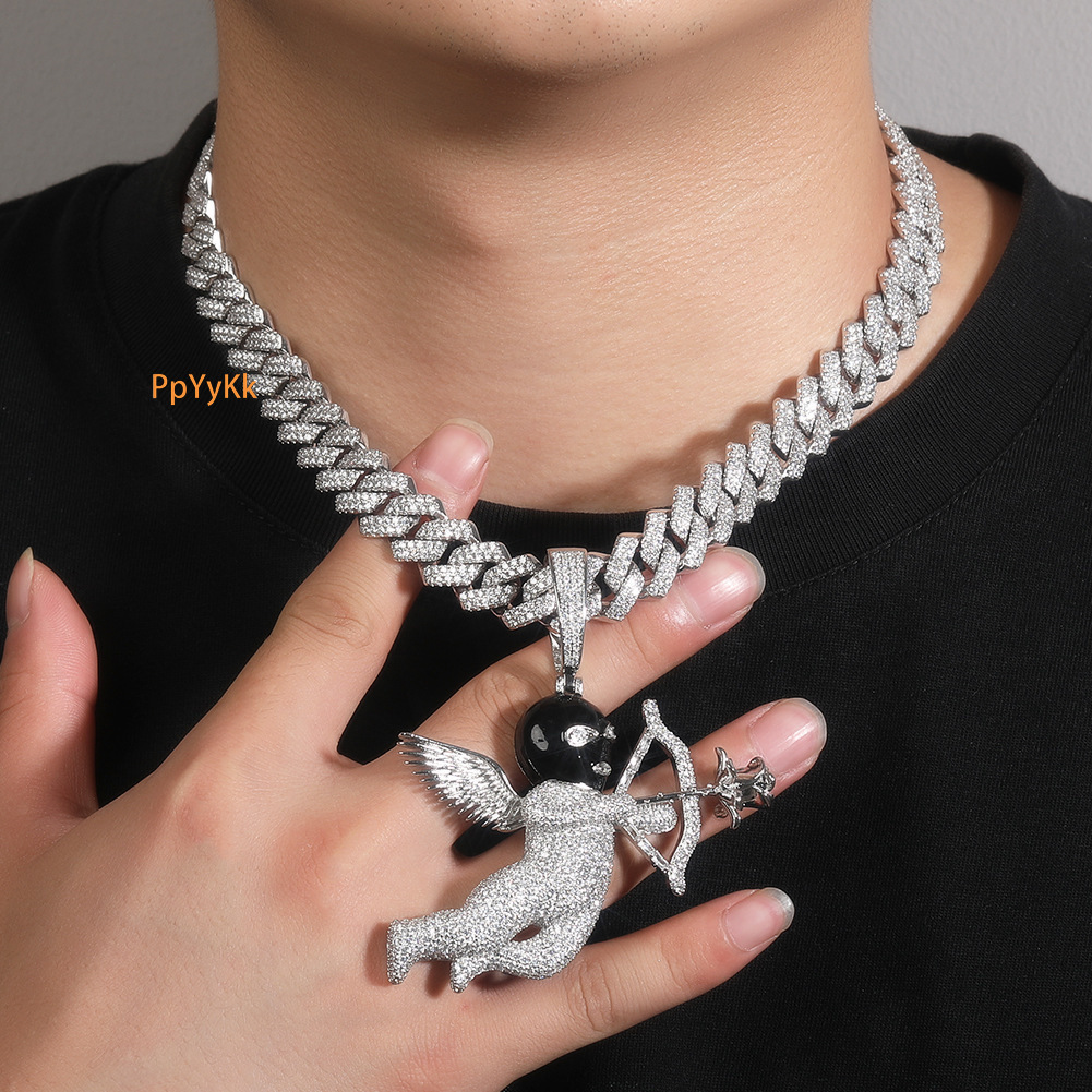 Luxury Jewelry Creative Masked Angel Pendant Gold Plated Rose Cupid Arrow Iced Out Necklace Hip Hop Style Pass the diamond tester