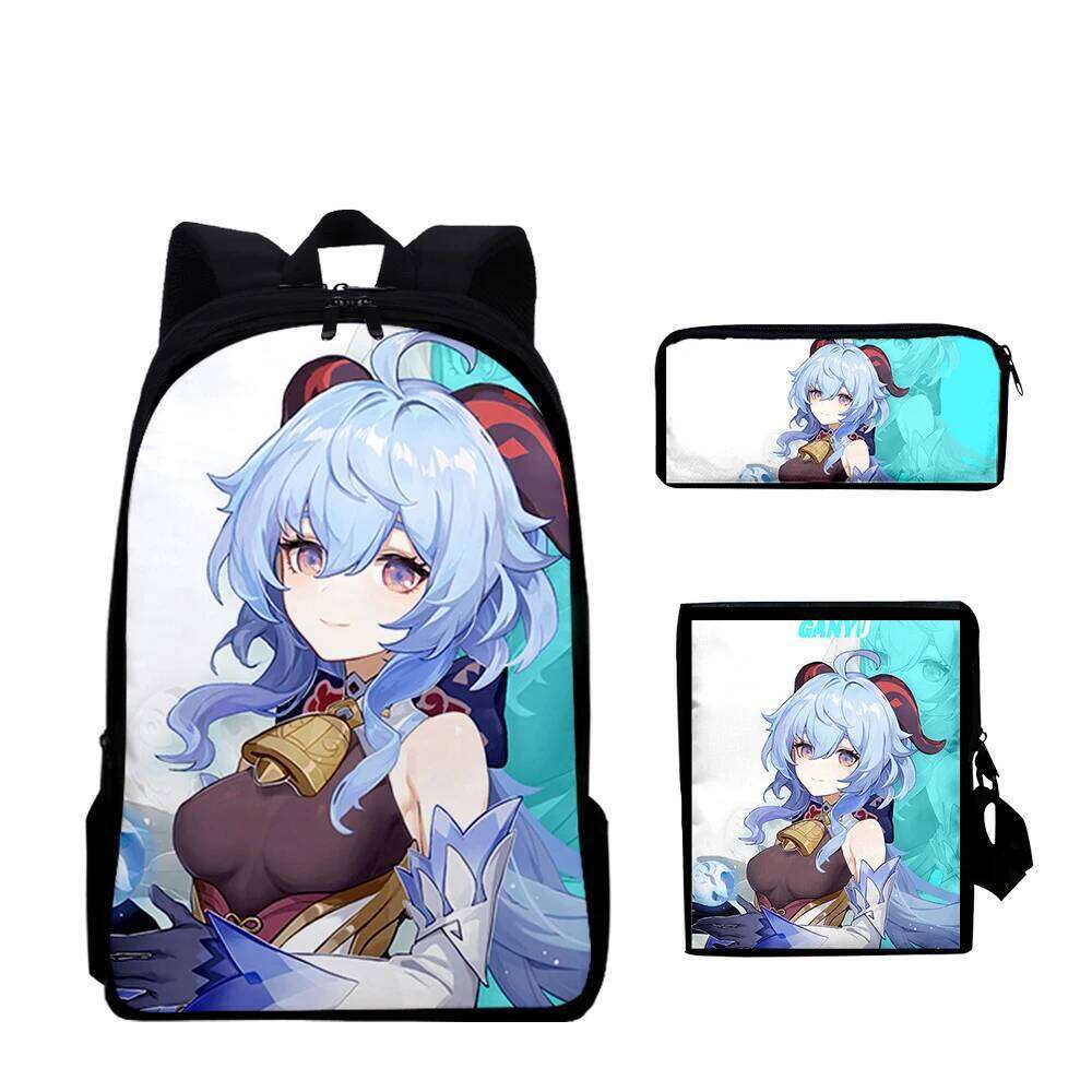 Game Genshin Impact 3D Print 3pcs/Set School Bags Laptop Daypack Backpack Inclined shoulder bag Pencil Case