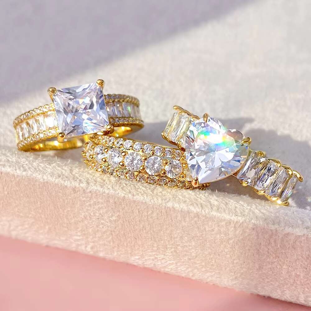 Best Sale Jewelry 925 Sterling Silver Ring Hot Selling Vintage Big Heart Zircon Engagement Rhodium 14K Gold Plated Wedding Bands