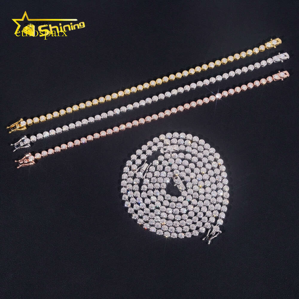 Classic Women Bracelets Gold Plated Sier Jewelry 3MM Moissanite Bezel Setting Tennis Chain