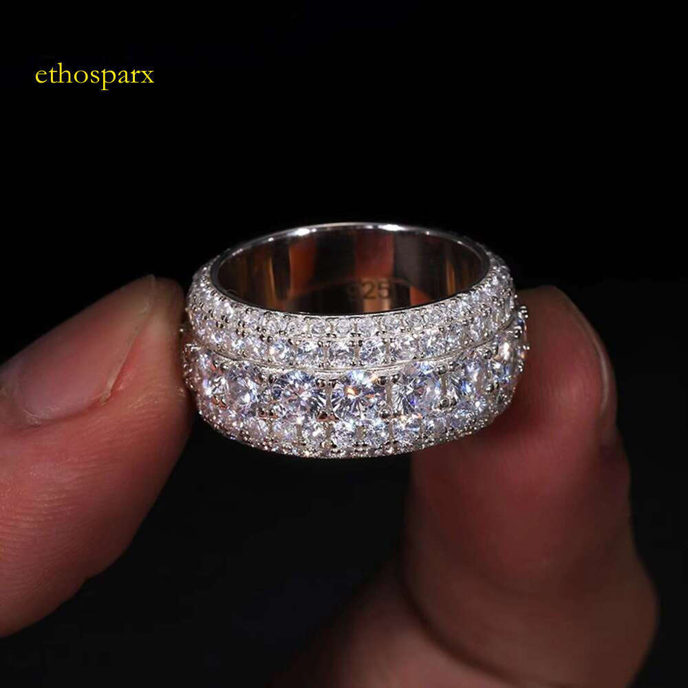VVS 5-Row Ice Cold Men's Solid Silver Silica Pink Hip Hop Ring for Affordable Sale