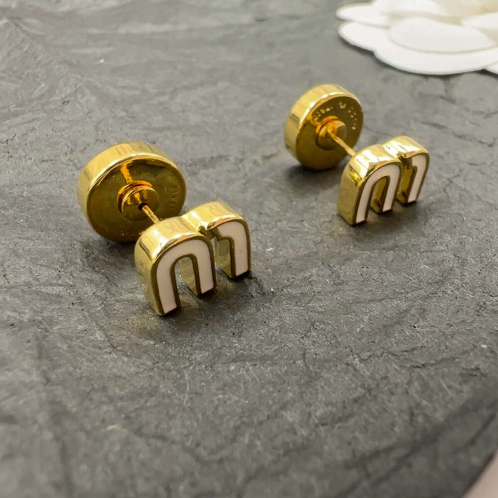 DHCollections Stainless Steel Letter M Enamel Stud Earrings for Women
