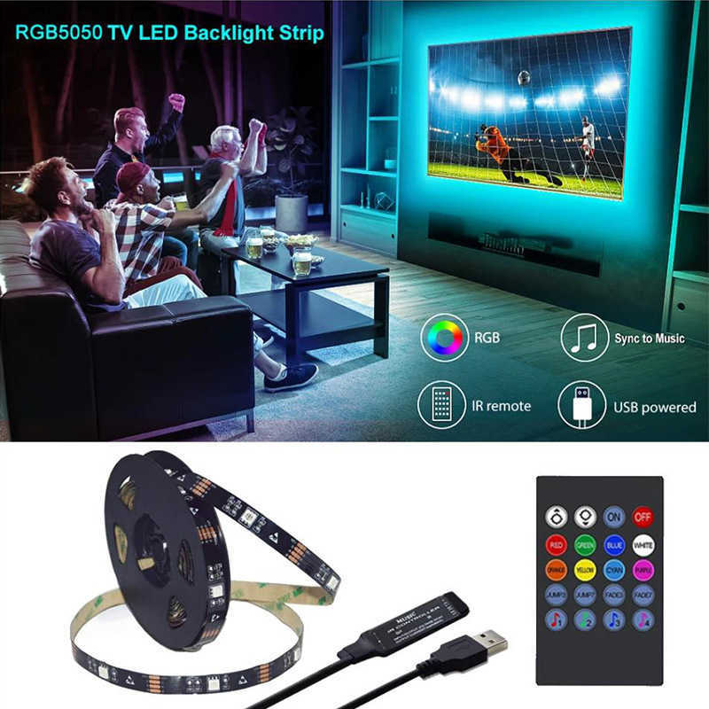 10-meter illuminated colorful light strip with seven-color intelligent set of LED atmosphere lights, USB color-changing 5V, self-adhesive lights for l