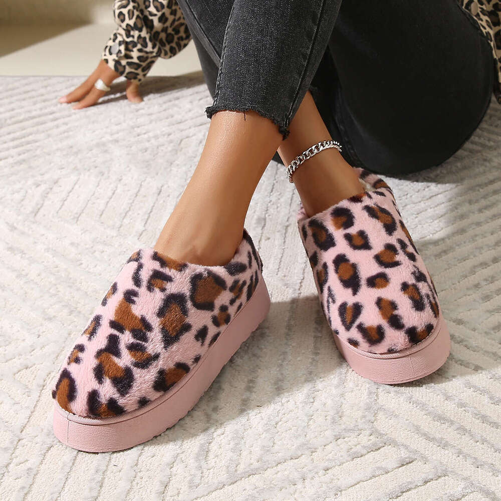 Leopard Print Decorated Free shipping Plush Women's Snow Boots Thick Sole Warm Comfortable Indoor/Outdoor Cotton Shoes