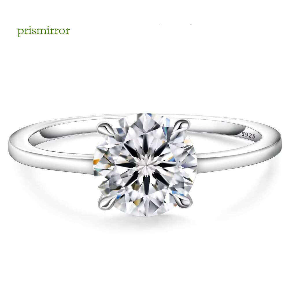 1ct round pure silver platinum plated VVS Gra silica playing card women's wedding engagement ring