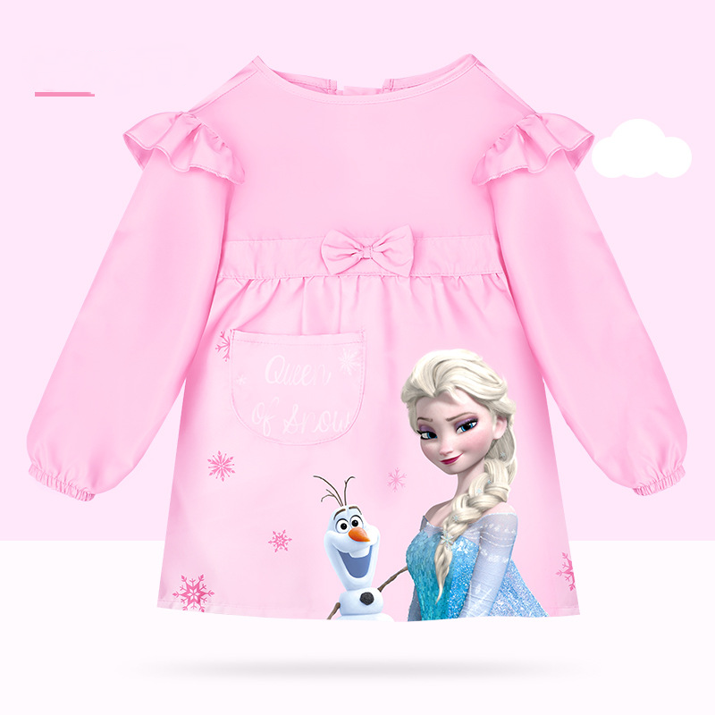 Disney children's apron, waterproof long-sleeved clothes baby apron nursery painting clothes with sleeves comfortable and soft anti-st apron Wate