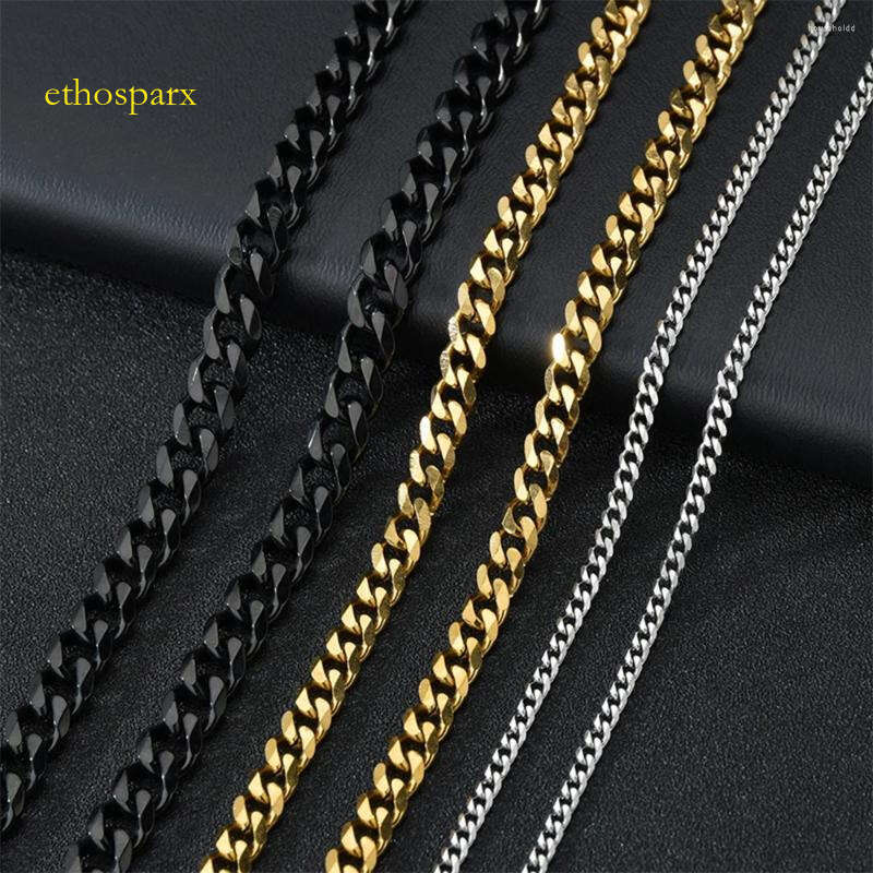 Chains Punk Stainless Steel Necklace Curb Cuban Necklaces For Men Women Black/Gold/Sier Color 3/5/7mm Link Chain Chokers Solid Metal