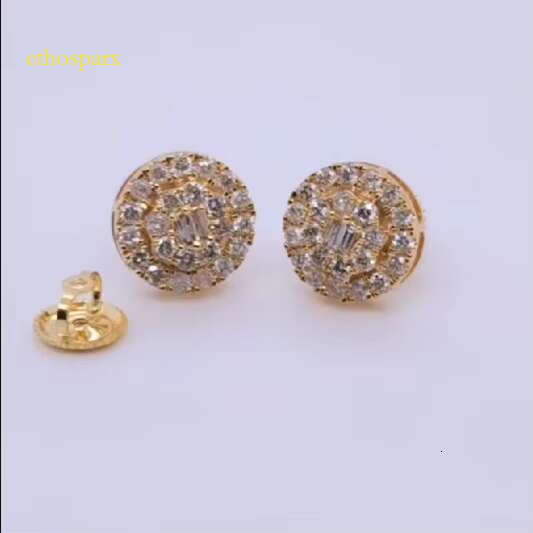 Hip hop chilled men's pure sier 14k gold-plated cluster moissanite earrings