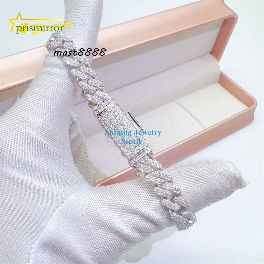Top Quality Sier Iced Out Custom Hip Hop Jewelry Moissanite Chain 8mm Cuban Link Bracelet