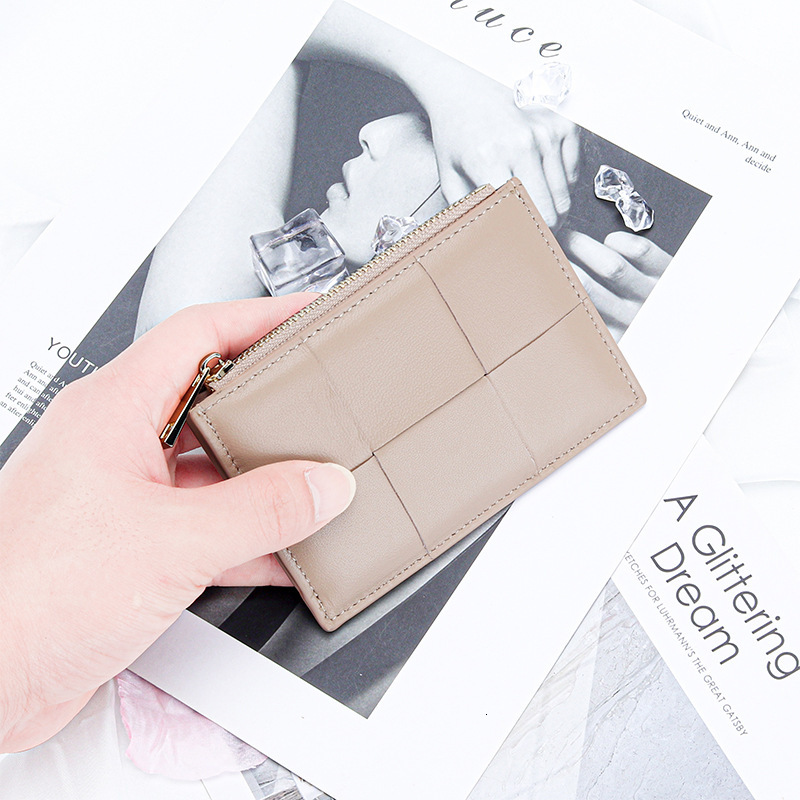 Card Luxury Wallet 2025 New Designer Wallet Holder Women's Sheepskin Woven Coin Purse Ins Small Ultra-thin Exquisite Zipper Multi-functional Coin