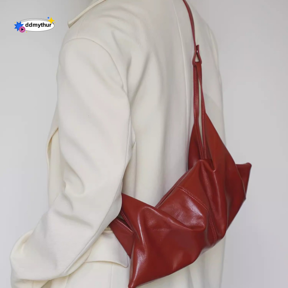 Korean INS Wind Niche Design Top Layer Oil Wax Soft Leather Lazy Style Single Shoulder Crossbody Handbag Croissant Foldable Bag ddmynov