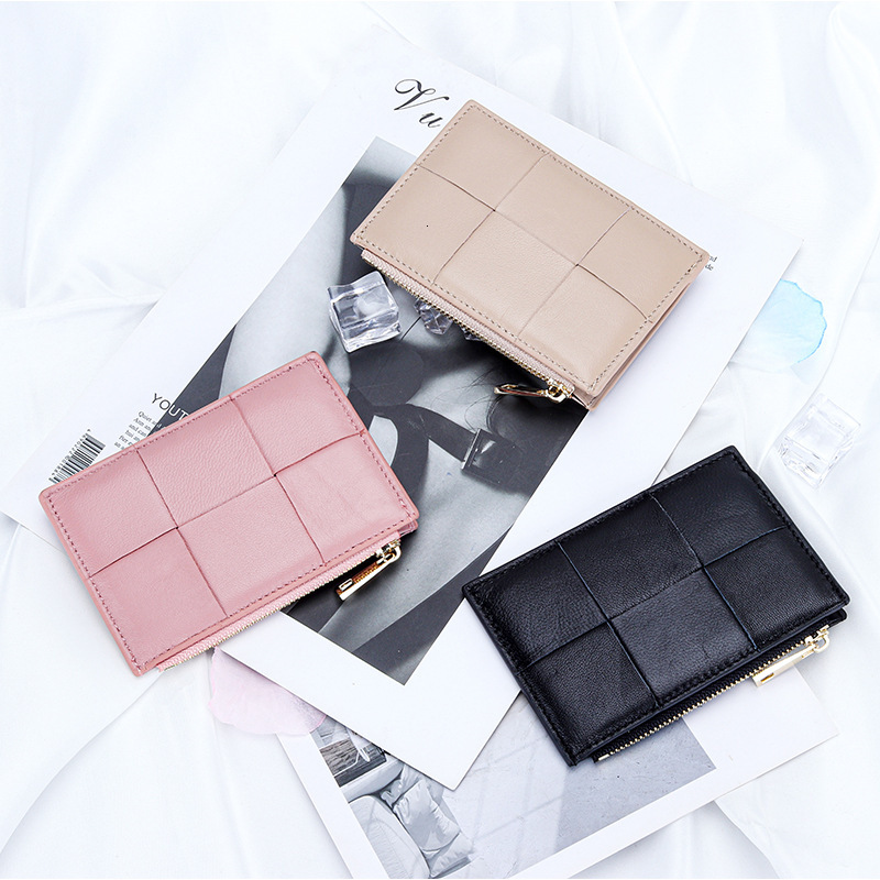 Card Luxury Wallet 2025 New Designer Wallet Holder Women's Sheepskin Woven Coin Purse Ins Small Ultra-thin Exquisite Zipper Multi-functional Coin