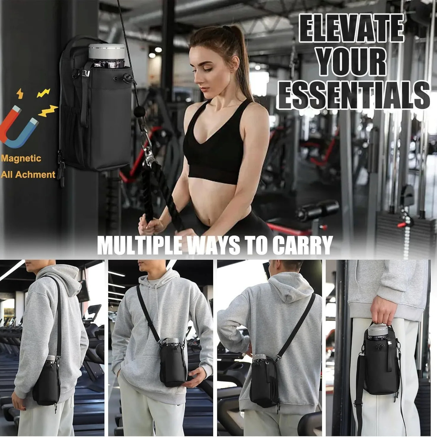 Spot fitness magnetic water bottle bag gym portable slanted water cup bag strong magnetic sports water bottle hanging bag 250701