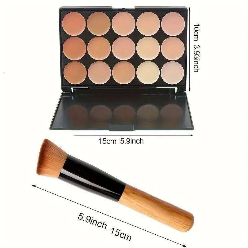 2pcs 15-color Professional Concealer with Brush,Face Makeup and Contouring Dark Circles Acne Mark Brightening Waterproof Sweat X25070