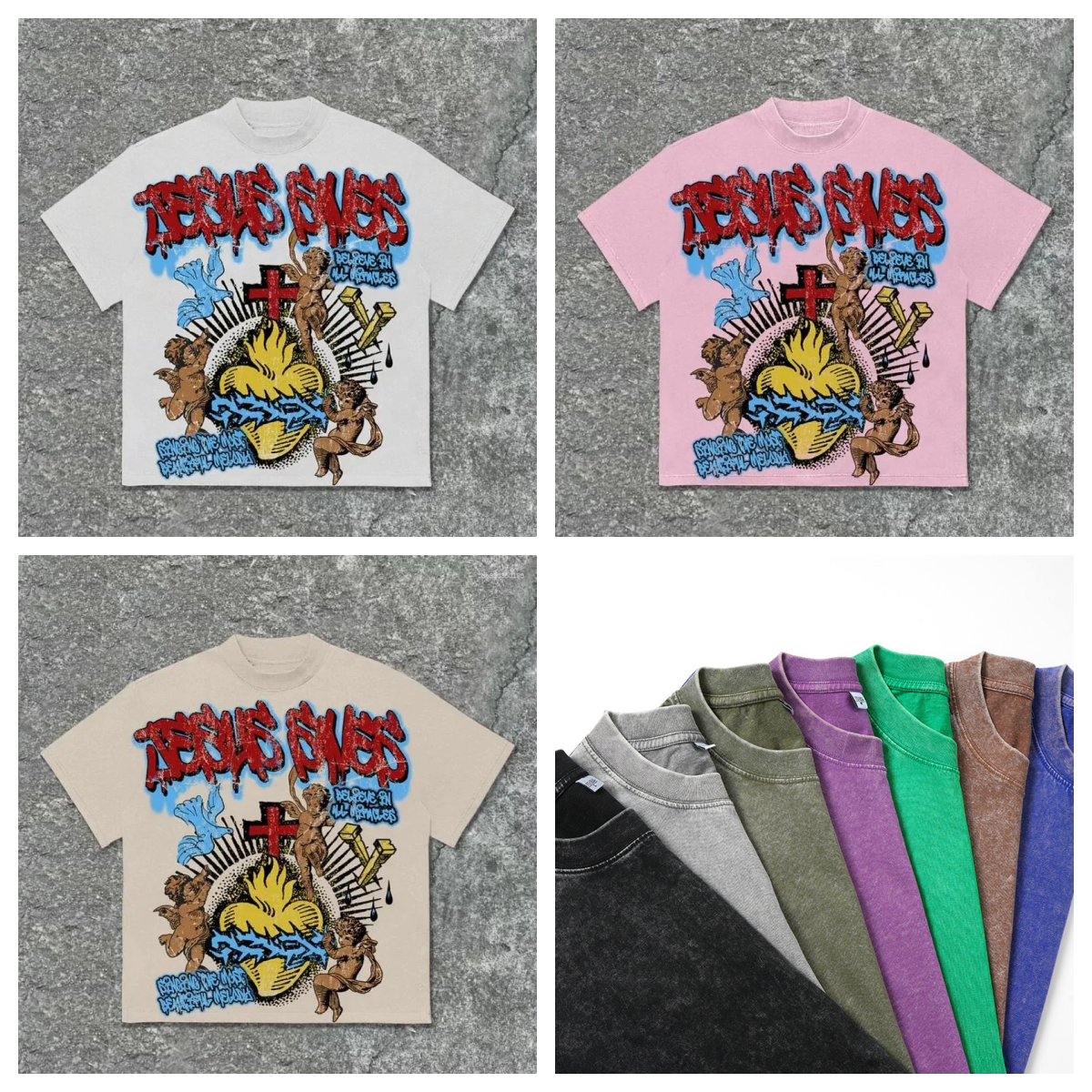 Graphic Tee Vintage Jesus Saves Angel Graphic Print Cotton T-Shirt Men Summer Short Sleeves Casual Oversize Tshirt Streetwear Women