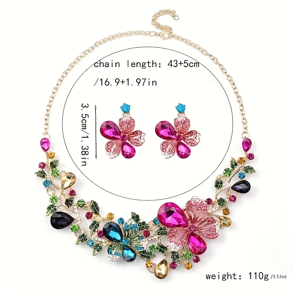 Set Necklace Jewelry Wholesale Women's Europe and America Exaggerated Crystal Flower Earrings Clavicle Dress Accessories Women's Party Weddi