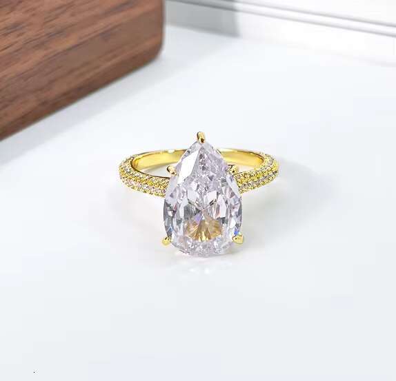 Luxury Sparking Pink Zirconia 18K Gold Plated Pear Shape Wedding Ring Ready to Ship 925 Silver Cz Pear Shape Engagement Ring